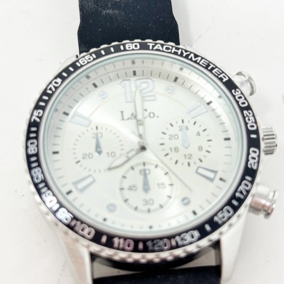 L&Co Men’s Silver Dial Silver Tone Case Black Strap Large 2” Dial LCW20098S - Picture 3 of 5